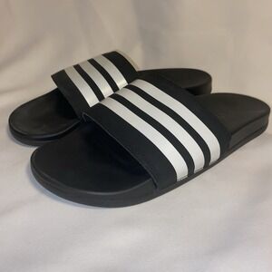 Adidas Whilte Striped Black Sandals Adilette Slides - Men's Size 9 (Pristine!)
